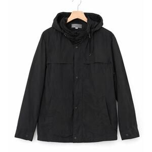 Vince Jacket Mens Large Black Hooded Rain Jacket Italian Fabric Minimalist